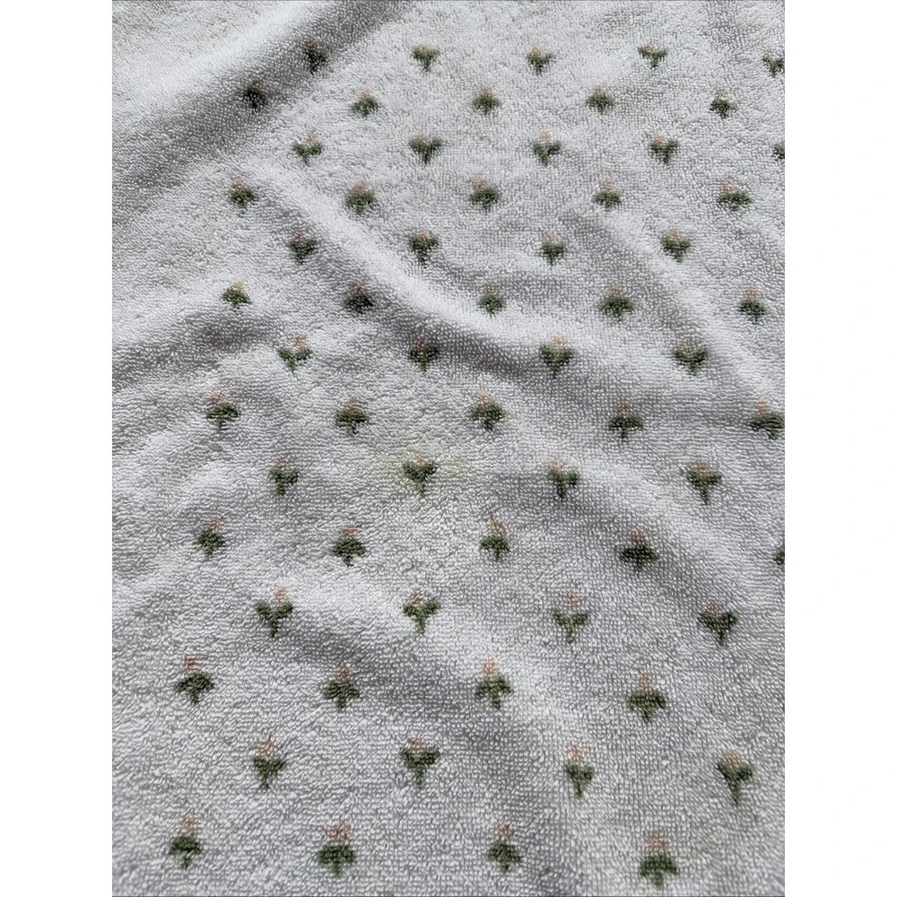Vintage Burlington Bath Towel Set Of 3 Floral White Scallop MCM Made In USA Read